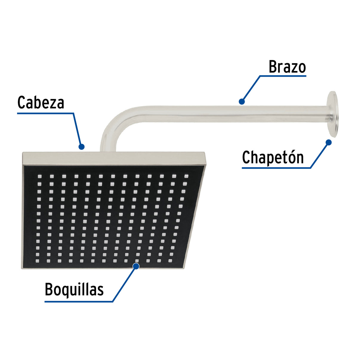Regadera cuadrada 8", ABS, con brazo y chapetón, satín, AQUA · vista 5