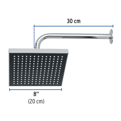 Regadera cuadrada de 8" en ABS con brazo y chapetón cromados