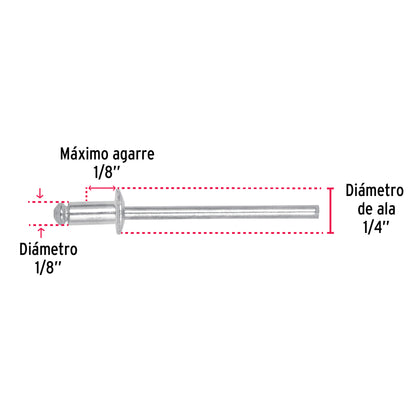 Bolsa con 50 remaches 1/8" x 1/8" de aluminio, ala 1/4" · vista 3