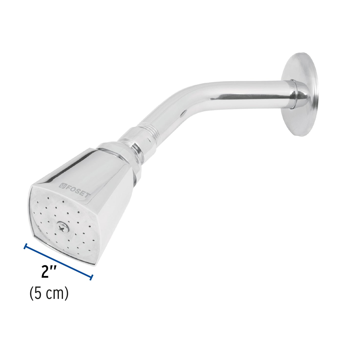 Regadera cuadrada metálica de 2" con brazo y chapetón cromados