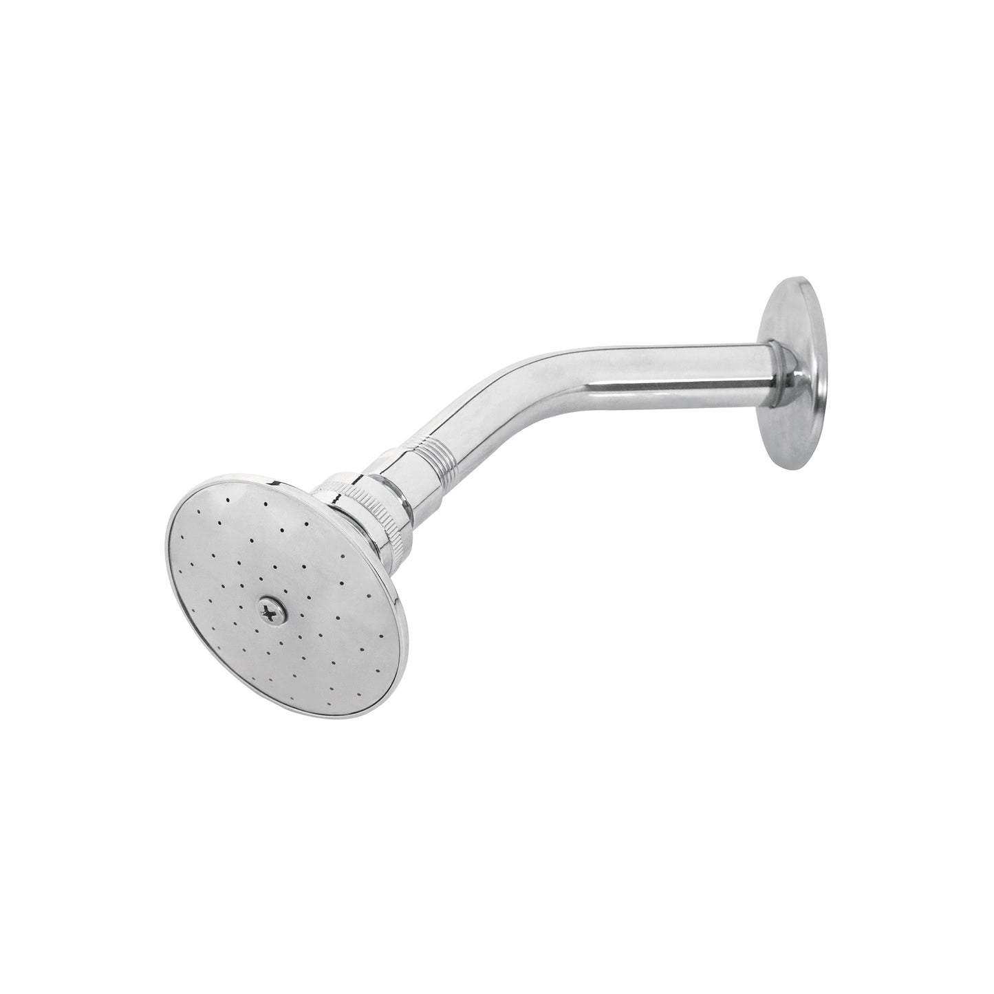 Regadera redonda metálica de 3" con brazo y chapetón cromados