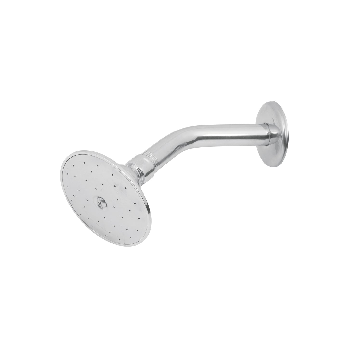 Regadera redonda metálica de 3-1/2" con brazo y chapetón cromados