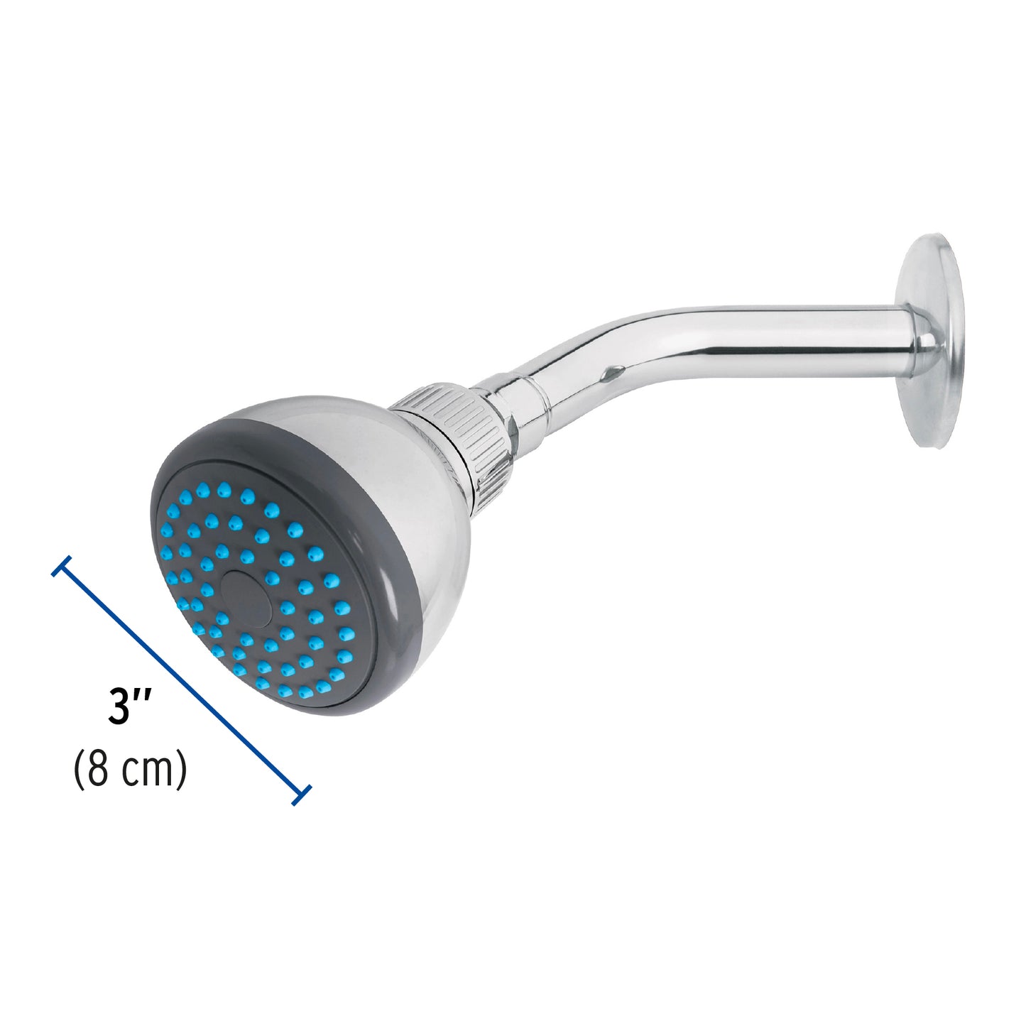 Regadera redonda de 3" con brazo y chapetón de acero