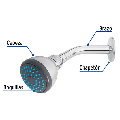 Regadera redonda de 3" con brazo y chapetón de acero