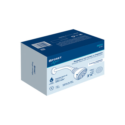 Regadera de 3-1/4" con 5 funciones y brazo cromado