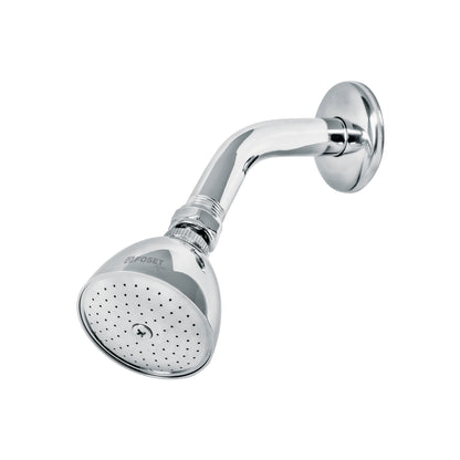 Regadera cónica metálica de 2-1/2" con brazo y chapetón cromados