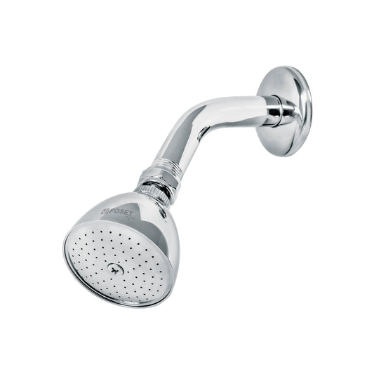 Regadera cónica metálica de 2-1/2" con brazo y chapetón cromados