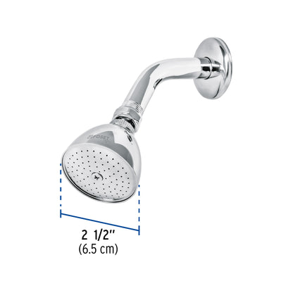 Regadera cónica metálica de 2-1/2" con brazo y chapetón cromados
