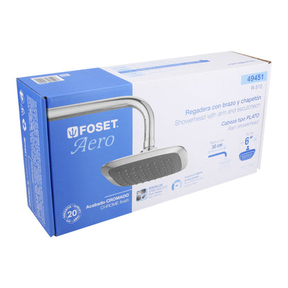 Regadera cuadrada de 6" en ABS con brazo y chapetón cromados