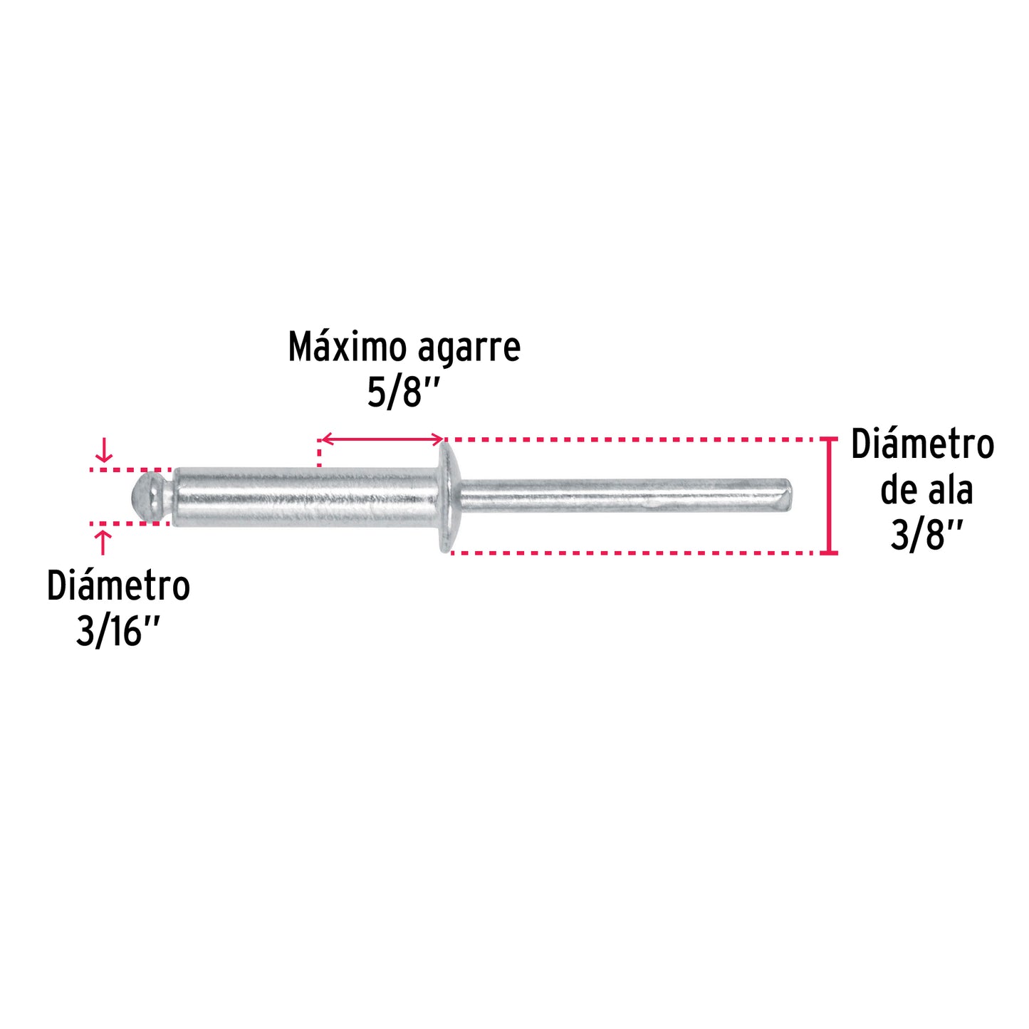 Remaches Aluminio 3/16 x 5/8 Bolsa 50pz
