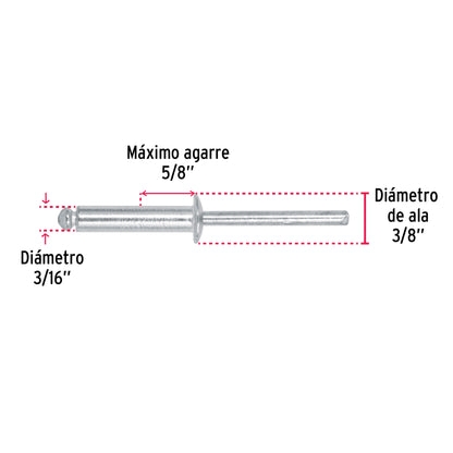 Remaches Aluminio 3/16 x 5/8 Bolsa 50pz
