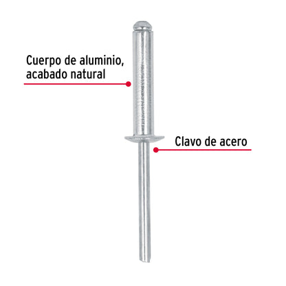 Remaches Aluminio 3/16 x 3/4 Bolsa 50pz