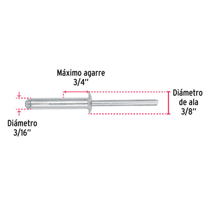Remaches Aluminio 3/16 x 3/4 Bolsa 50pz