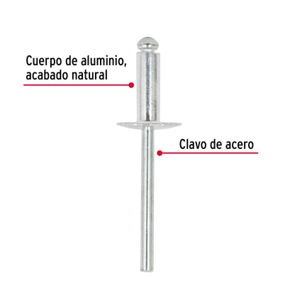 Remaches Aluminio 3/16 x 3/8 Bolsa 50pz