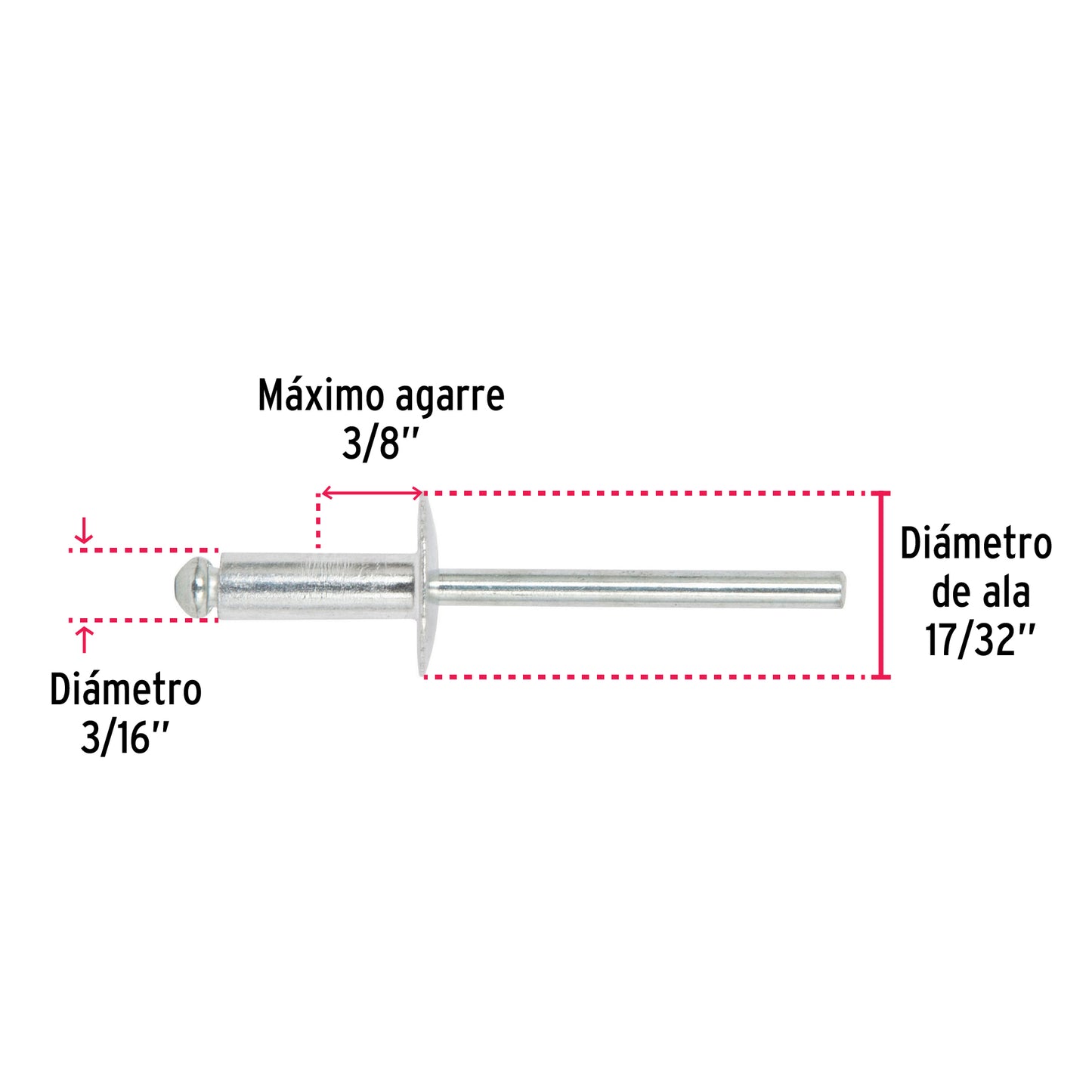 Remaches Aluminio 3/16 x 3/8 Bolsa 50pz
