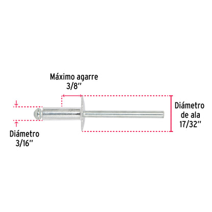 Remaches Aluminio 3/16 x 3/8 Bolsa 50pz