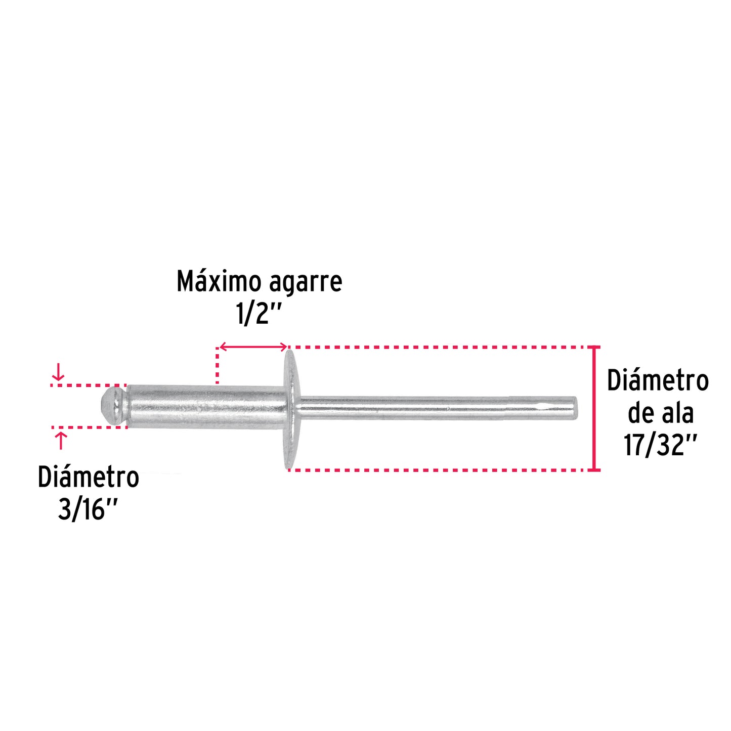 Remaches Aluminio 3/16 x 1/2 Bolsa 50pz