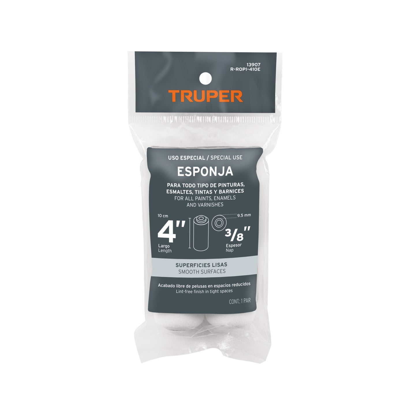 Felpas para mini rodillo de esponja de 4 pulgadas por 3/8
