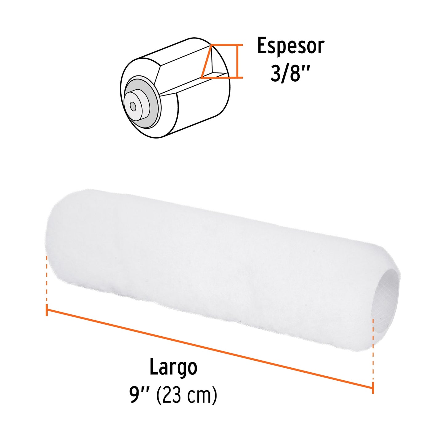 Felpa para rodillo de 9 pulgadas por 3/8 para superficies lisas