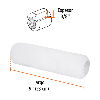 Felpa para rodillo de 9 pulgadas por 3/8 para superficies lisas