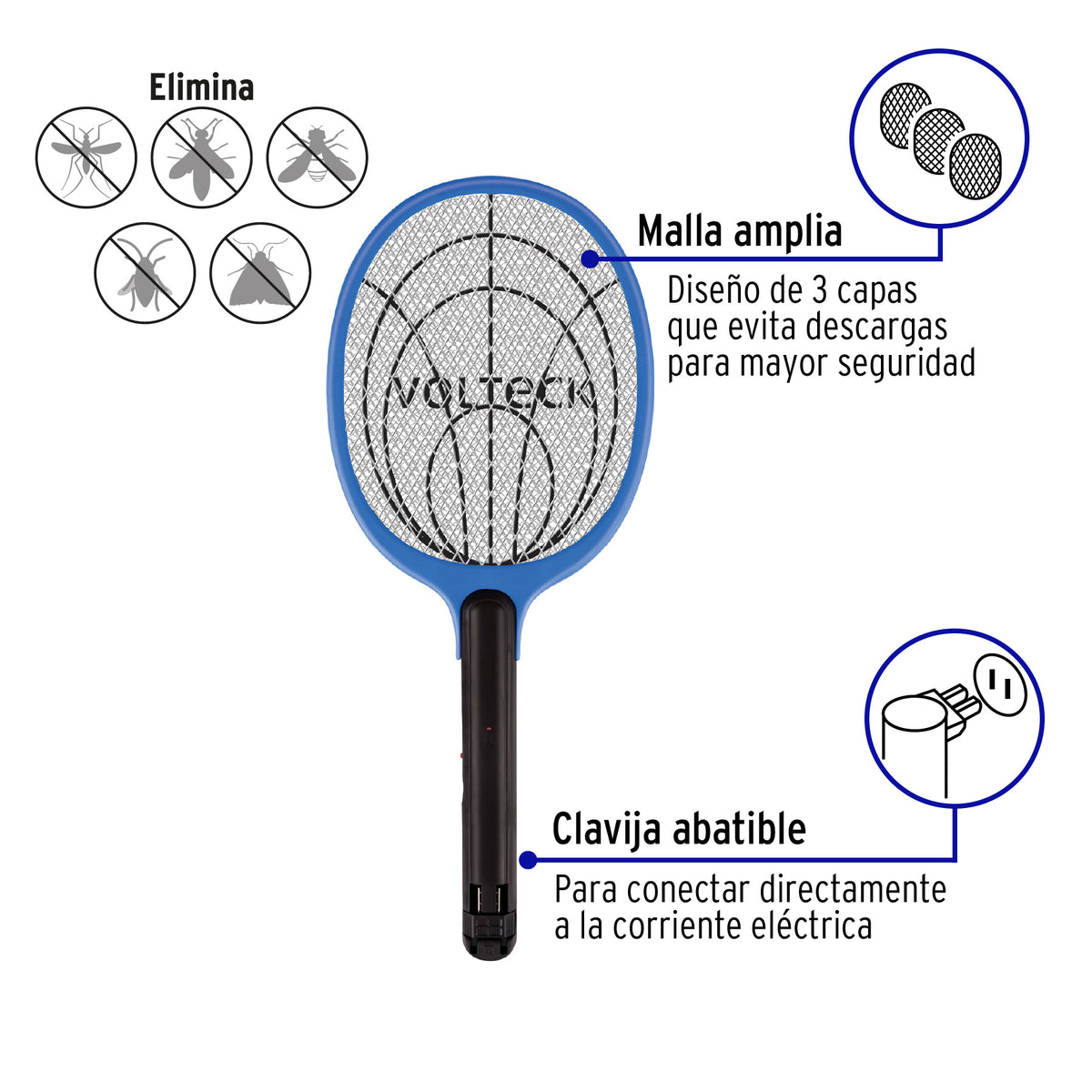 Raqueta mata moscas y mosquitos, recargable, VOLTECK BASIC · vista 2