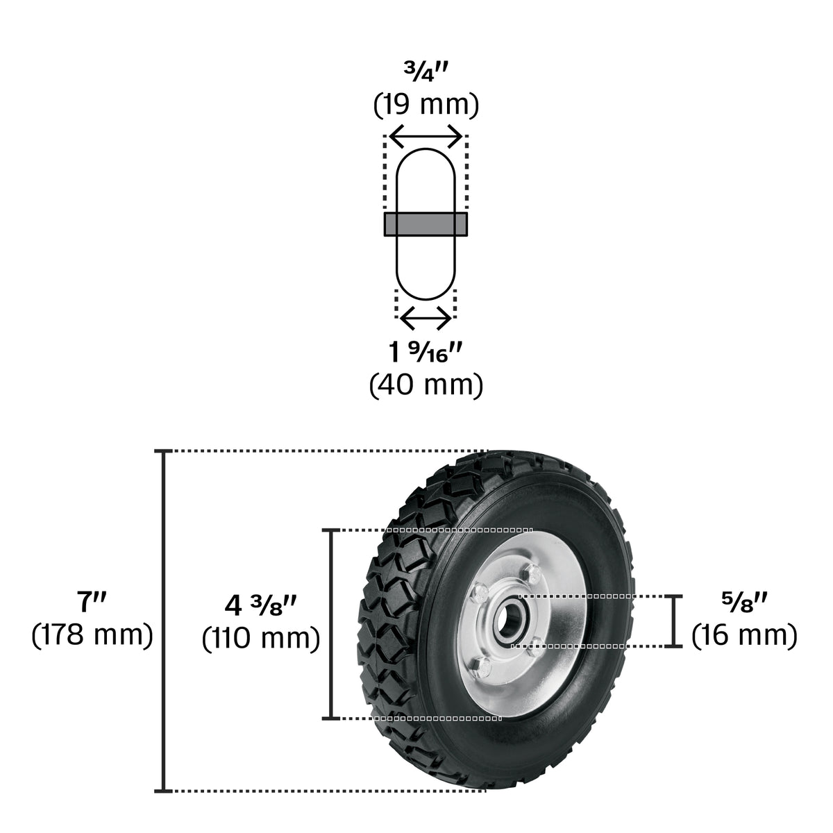 Rueda de hule sólido imponchable 7", un balero · vista 3