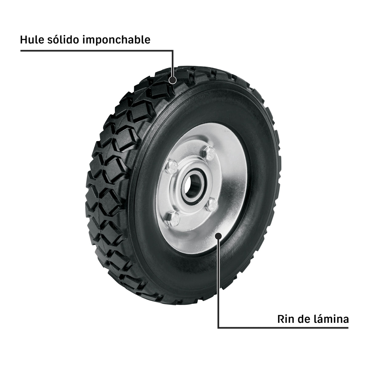 Rueda de hule sólido imponchable 7", un balero · vista 2