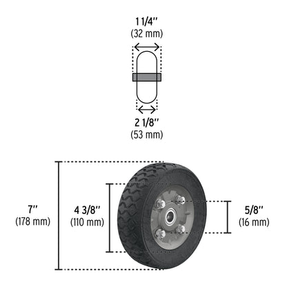 Rueda de hule sólido de 7" para diablo con doble balero