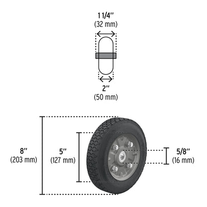 Rueda de hule sólido de 8" para diablo con doble balero