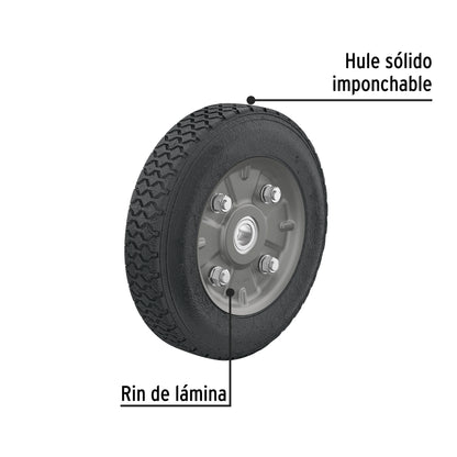 Rueda de hule sólido de 8" para diablo con doble balero