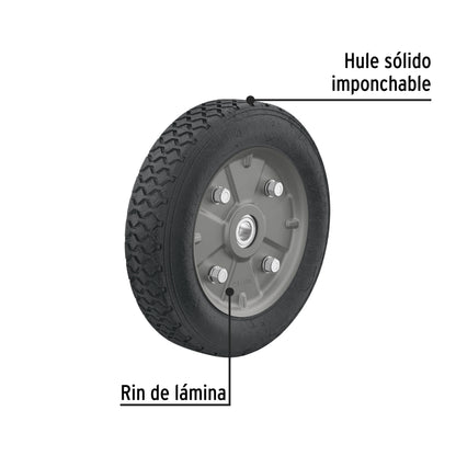 Rueda de hule sólido de 9" para diablo con doble balero