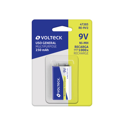 Blíster con 1 pila recargable 9V uso general, 250 mAh · vista 2