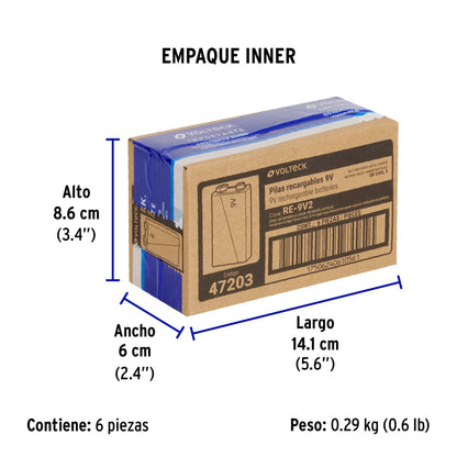 Blíster con 1 pila recargable 9V uso general, 250 mAh · vista 4