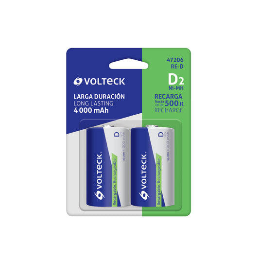 Blíster con 2 pilas recargables D larga duración, 4000 mAh · vista 2
