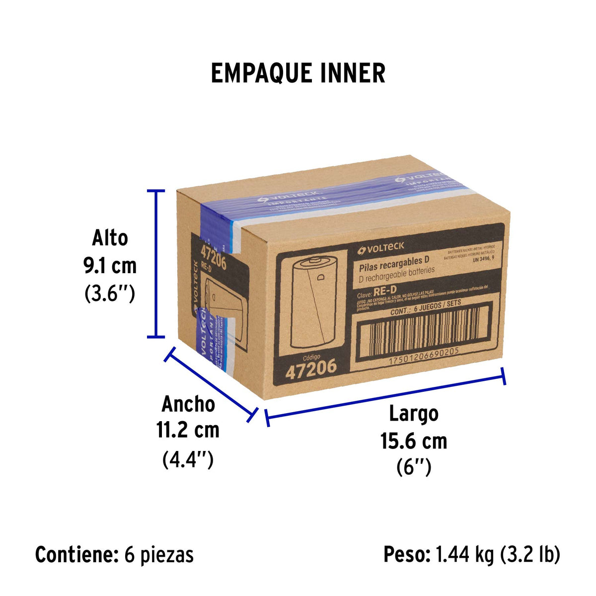 Blíster con 2 pilas recargables D larga duración, 4000 mAh · vista 4