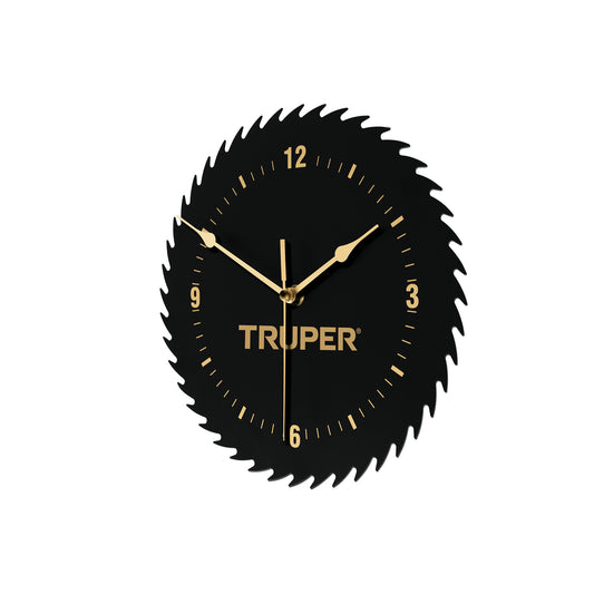 Reloj de pared con diseño de disco sierra y movimiento de cuarzo