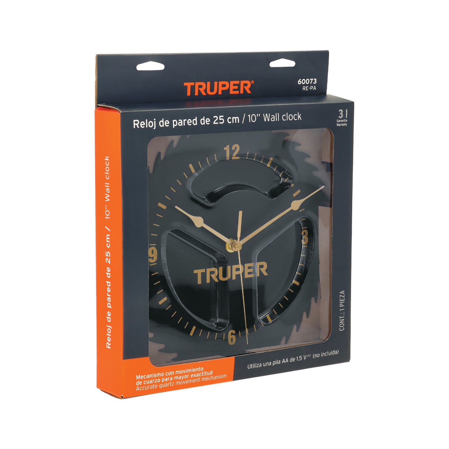 Reloj de pared con diseño de disco sierra y movimiento de cuarzo