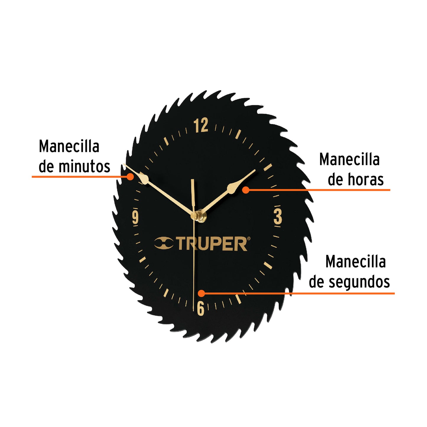 Reloj de pared con diseño de disco sierra y movimiento de cuarzo