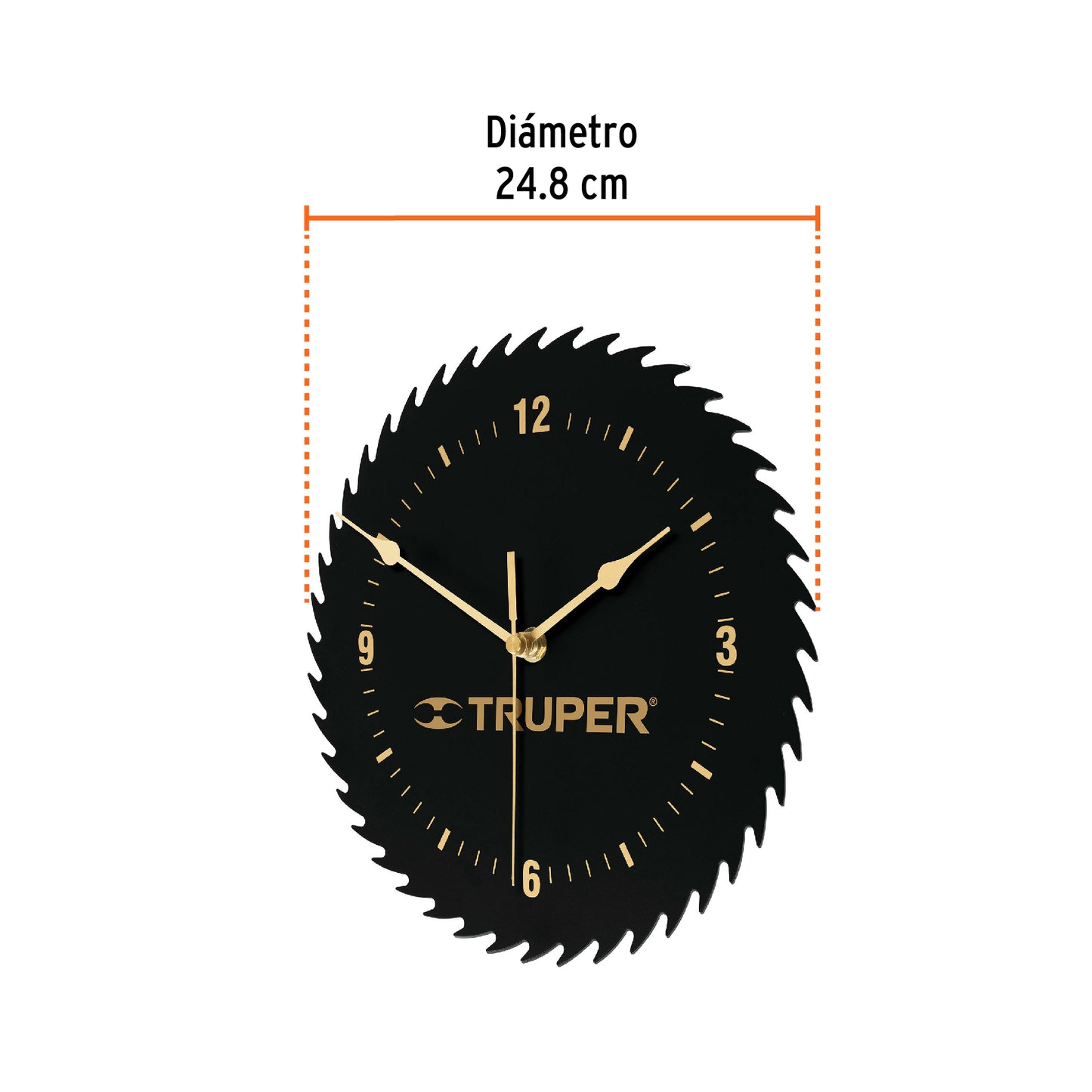Reloj de pared con diseño de disco sierra y movimiento de cuarzo