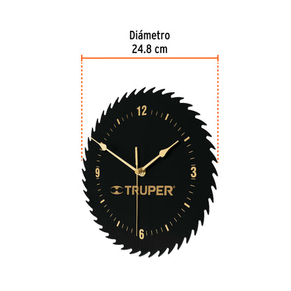 Reloj de pared con diseño de disco sierra y movimiento de cuarzo