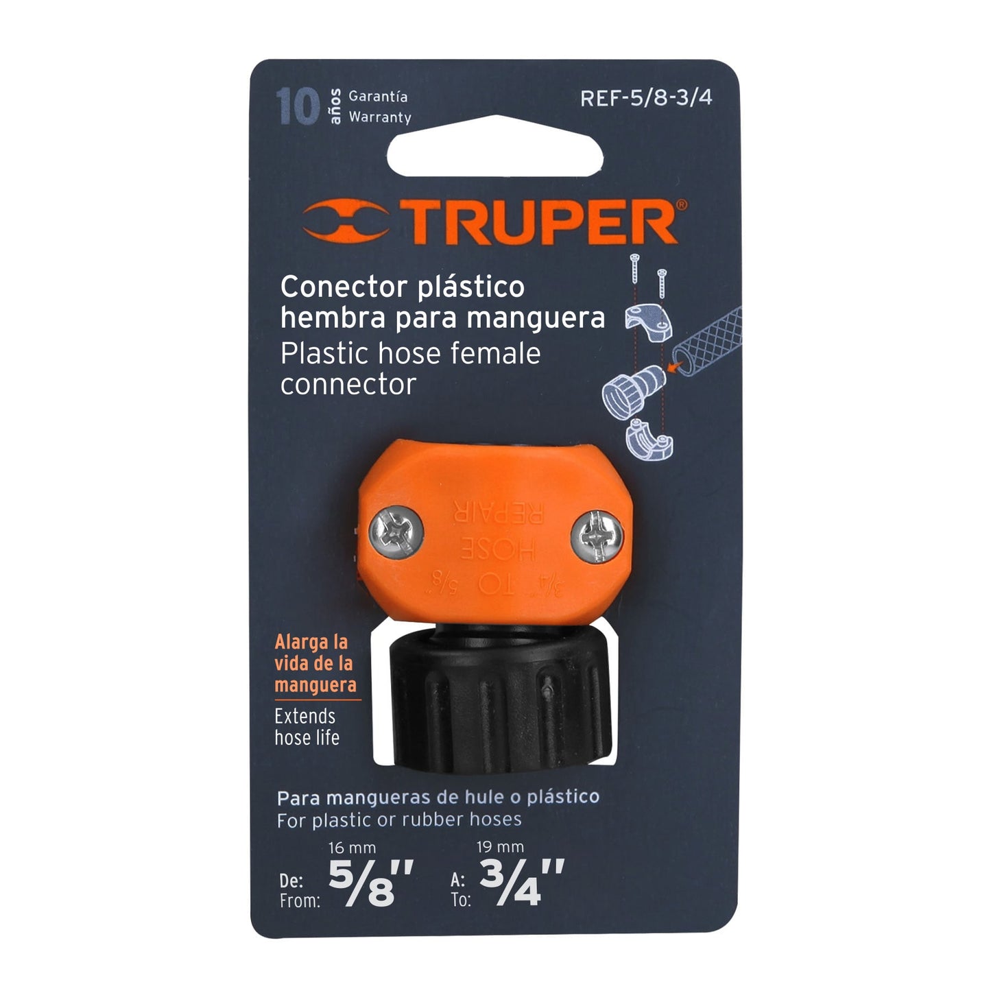 Conector hembra de 5/8"-3/4" de ABS para manguera