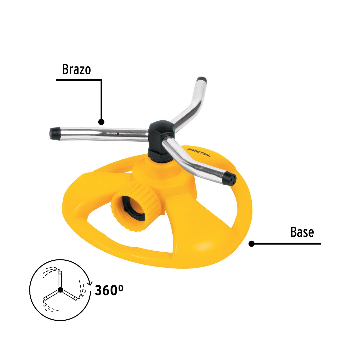 Aspersor giratorio de 3 brazos con base plástica