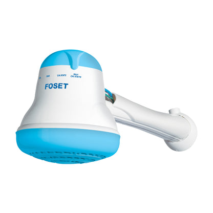 Regadera eléctrica azul de 4 temperaturas con manguera y brazo incluido