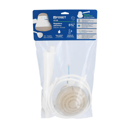 Regadera eléctrica beige de 4 temperaturas con manguera y brazo incluido