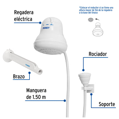 Regadera eléctrica blanca de 4 temperaturas con manguera y brazo incluido