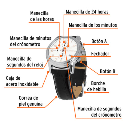 Reloj para caballero con correa de piel y resistencia al agua 50 m