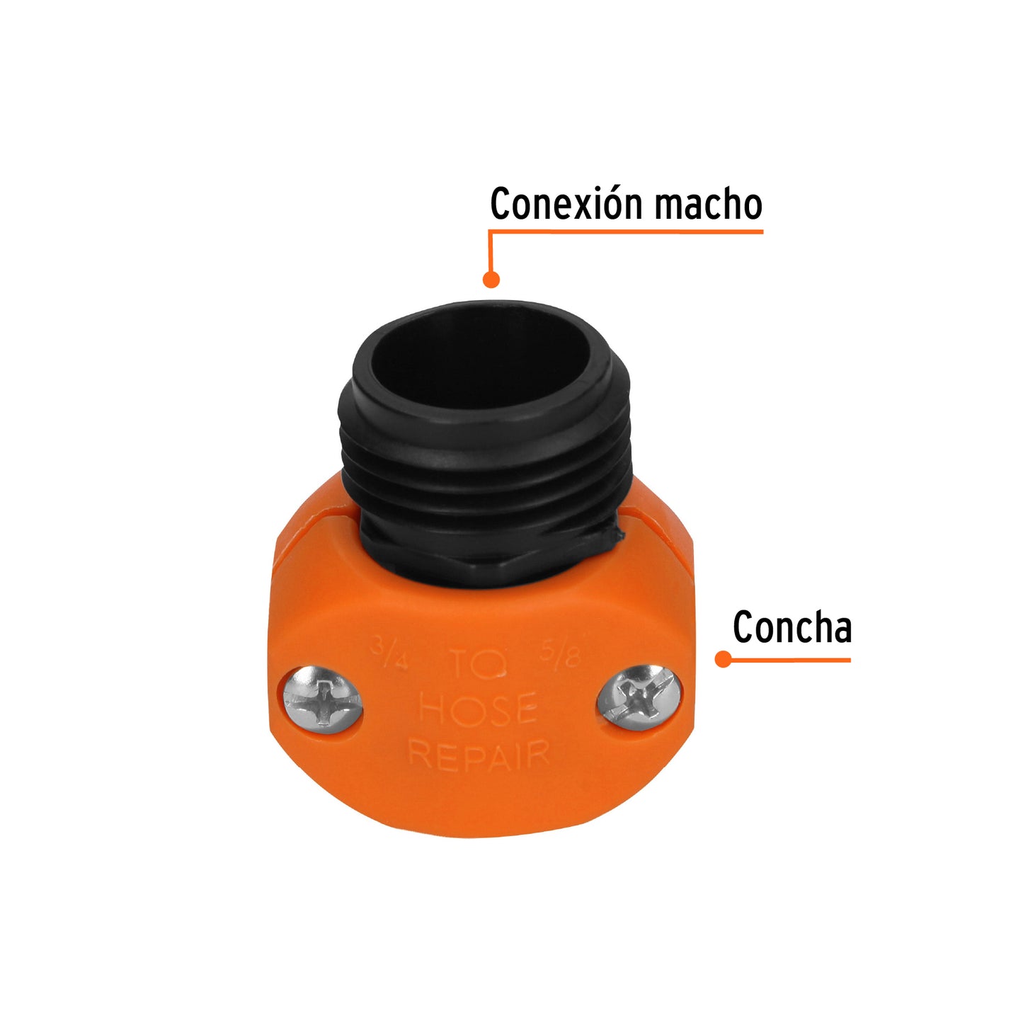 Conector 5/8pulg y 3/4pulg macho de ABS para manguera