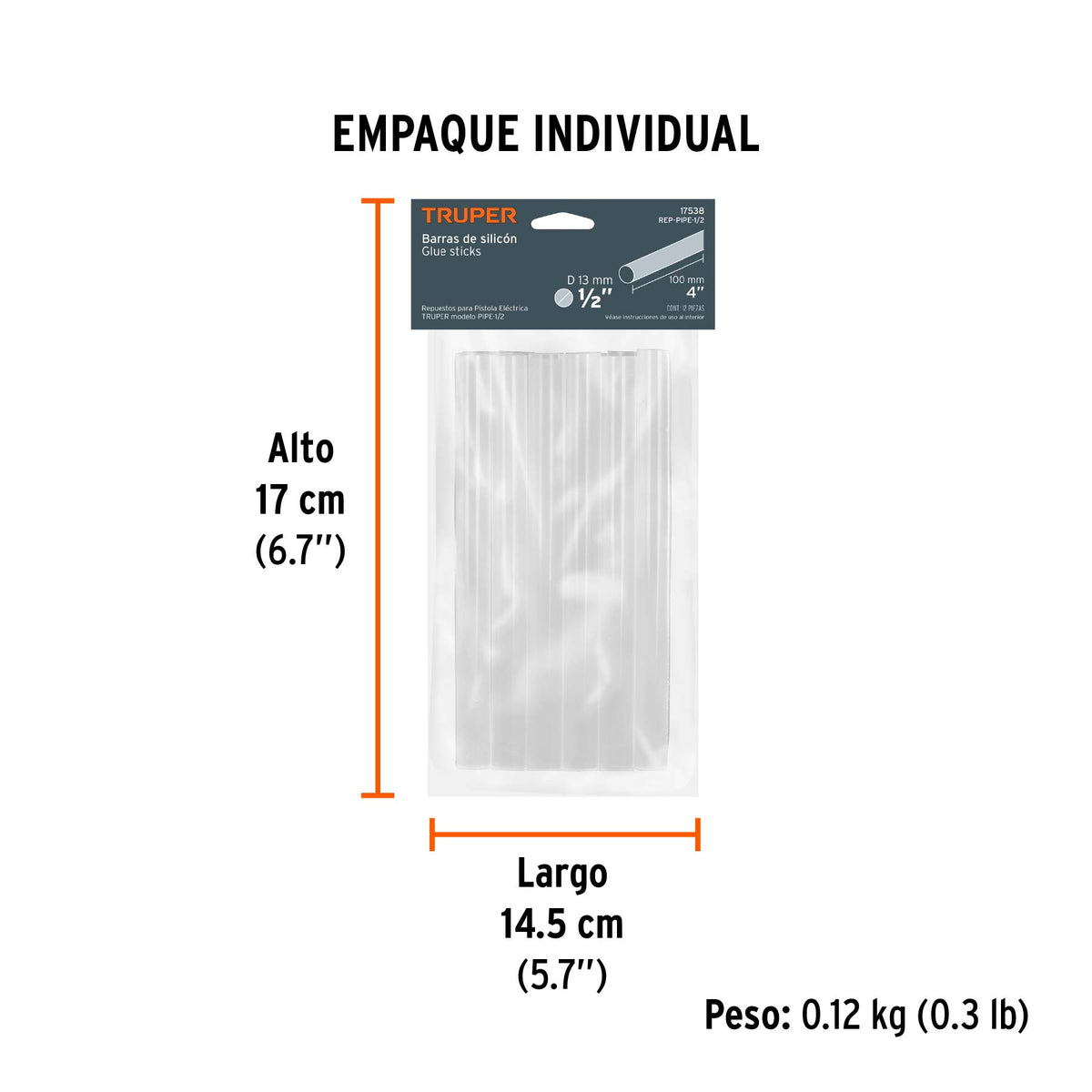Blíster con 12 barras de silicón de repuesto para PIPE-1/2 · vista 3