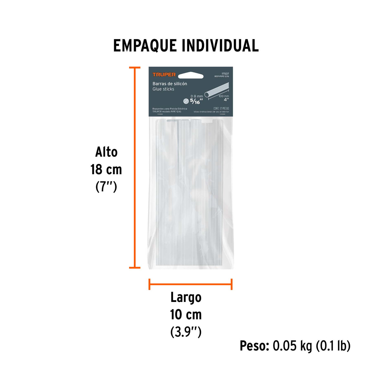 Blíster con 12 barras de silicón de repuesto para PIPE-5/16 · vista 3