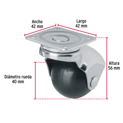 Rodaja Esférica con Placa 40mm